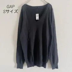 Gap新品未使用Vネック長袖ニットSダークグレー裾袖リブ素材薄手シンプル