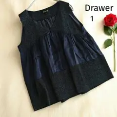 Drawer チュニック ネイビー ミッドナイト系 ラメシルク ノースリーブ S