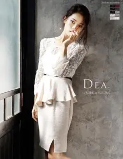 DEA レース長袖ペプラムドレス ホワイト × ベージュ Mサイズ
