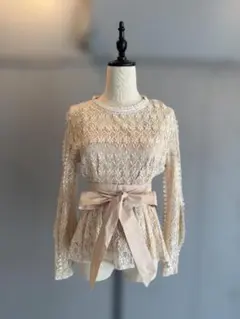 レースブラウスインナー付きリボン付き