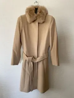 23区 ベージュ ウール ロングコート ファー付き
