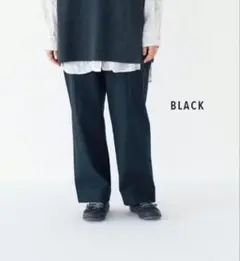 北欧暮らしの道具店 さりげないヘリンボーン柄ストレートパンツ 黒 L 綿麻
