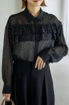 しまむら　田中里奈　mysa closet ドット柄　シースルー　長袖シャツ L