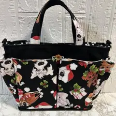 ★SALE★【ハンドメイド】♡ロラライハリスdog柄♡ポケット沢山お散歩バッグ