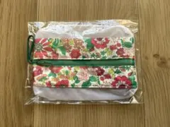 花柄ポーチ 緑色ファスナー付き 約13cm x 10cm