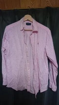 ラルフローレン ピンクチェック 長袖ポロシャツ ポロ刺繍