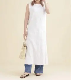 1度着用のみ nano・universe ホワイト ノースリーブ ロングワンピ