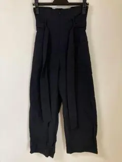 lawgy ナイロン　黒 ハイウエスト ワイドパンツ リボン付き