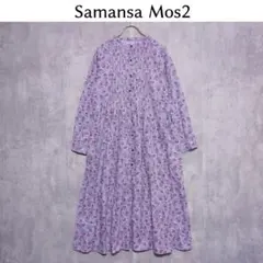 Samansa Mos2【FREE】綿起毛花柄ピンタックワンピース　パープル