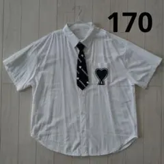 キッズ ダンス 半袖シャツ 白 170 ネクタイ付き