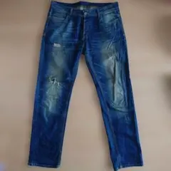 ZARA ダメージ加工 ダークブルー デニムパンツ