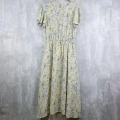【SILPLAIRE】イエローベージュ　総花柄　フレアロングワンピース　キレイ目