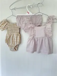 70センチ　ベビー服　2点セット　ロンパース　ギンガムチェック　西松屋