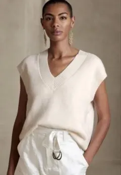 BANANA REPUBLIC フィッシャーマン セーターベスト　M/Lホワイト