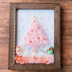 【クリスマスセール】シーグラスアート159 ＊クリスマスツリー・ピンク＊