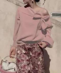 leune オフショルリボンニットプルオーバー