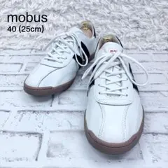 【美品】 mobus レザー スニーカー ホワイト ロゴネイビー モーブス 25のサムネイル