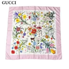 ヴィンテージ】GUCCI オールドグッチ フローラ シルクスカーフ グレー