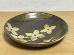 磐井焼★山法師紋章菓子皿★ 佐々木新悦★花柄紫色陶器皿 専用箱付き