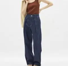 美品 GU ジーユー ライトデニムワイドパンツ 346161 M