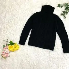 ケーブル編み タートルネック ニット L 黒