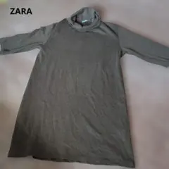 ZARA　ザラ　ロングトップス タートルネック カーキ　七部袖丈