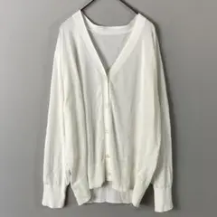 無印良品(XL)カーディガン/白/無地/大きめサイズ/Vネック/長袖のサムネイル