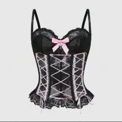 SHEIN ブラック ピンク レース ビスチェ ヘビロテ 黒ピンクのサムネイル