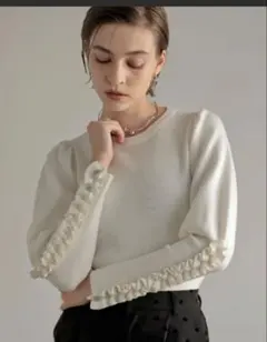 Re:EDIT MEISM ビジューxフリルスリーブニットトップス