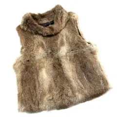 【美品】ラビットファーベスト　本毛皮　リアルファー　サイドジップ　ブラウン系　L