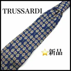 【TRUSSARDI】ネクタイ　小紋柄　総柄　ネイビー系　メンズのサムネイル