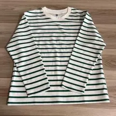 新品　ユニクロ　エアリズム　長袖Tシャツ　130 ボーダー　グリーン　ロンT