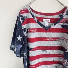 レディース アメリカ国旗デザイン 半袖Tシャツ 【2X】