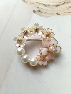 No.835 ブローチM 桜のパールつきブローチ　ハレの日