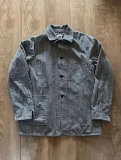 ブラックシャンブレー　ワークジャケット　カバーオール　ダブルブレスト　フレンチ ブラックシャンブレー ワークジャケット カバーオール ダブルブレスト