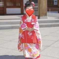 想美一 正絹 真紅 美品 絞り手描き七五三着物セット 3歳 白被布 日本製
