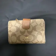 COACH 二つ折り財布 ベージュ キャンバス