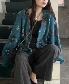 JEANASIS 5Gフラワーラメフェザーvカーディガン