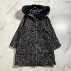 Y17922 美品 ダーマコレクション フォックスファー ツイードダッフルコート