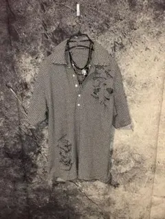 Y2K Black archive punk grunge ダメージ　ポロシャツ