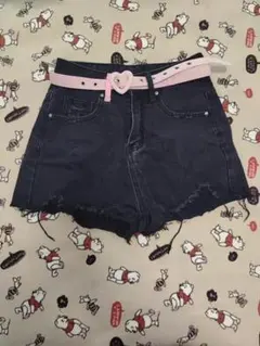 ダークグレー フリンジショートパンツ ベルト付き