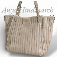 アニヤハインドマーチ トートバッグ レザー ストライプ 肩掛け