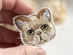 手刺繍ブローチ　猫　クリーム　エキゾチックショートヘア