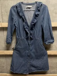 ZARA デニムフリルワンピース 七分袖