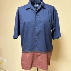 JUN バイカラー 半袖シャツ ネイビー×ブラウンのサムネイル