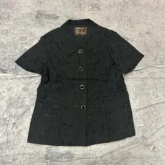 半袖ブラウス 総柄刺繍 ブラック 13号 昭和レトロ フェミニン モード