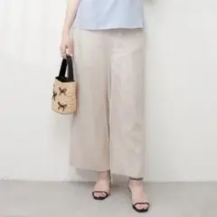 【美品】ナチュラルクチュール　レーヨン麻ロングパンツ　ライトベージュのサムネイル