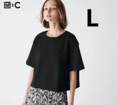 美品　UNIQLO :C クレープジャージーT　クルーネックTシャツ ブラックのサムネイル