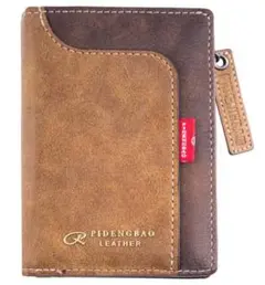 二つ折り財布 ミニ財布 カードケース 小銭入れ カジュアル軽量 イエローブラウン