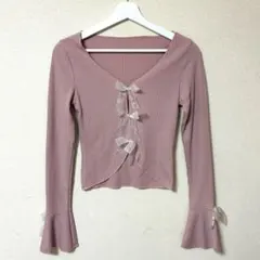 【 SHEIN 】 DAZY 長袖トップス リボン バレエコア ピンクのサムネイル